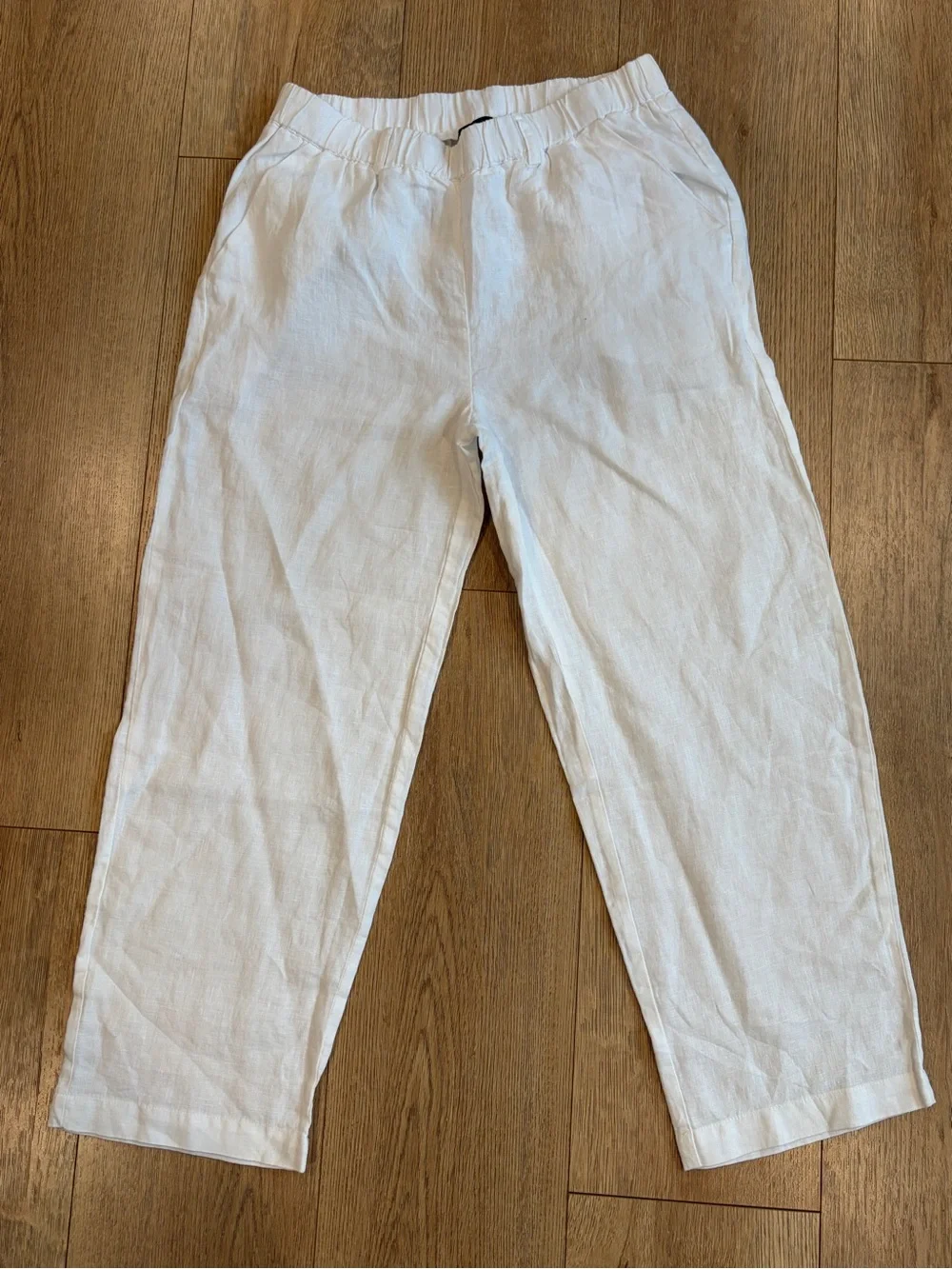 Quince White 100% European Linen High Waist Pants Small Coastal
